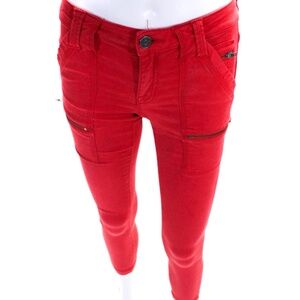 Joie Womens Low Rise Cargo Pocket Cropped Skinny Jeans Pants Red Size 32